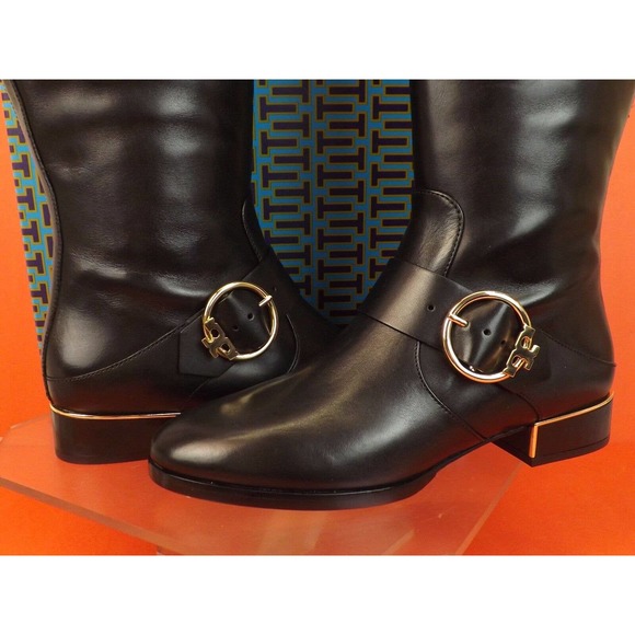 NIB TORY BURCH SOFIA BLACK BELTED BUCKLE LEATHER REVA TALL RIDING BOOTS 6 - Picture 4 of 12